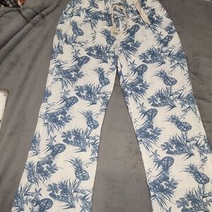 Blue Floral Wide Leg Pants